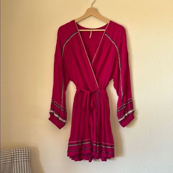 Free People Delilah Embroidered Wrap Mini Dress - Picture 2 of 9